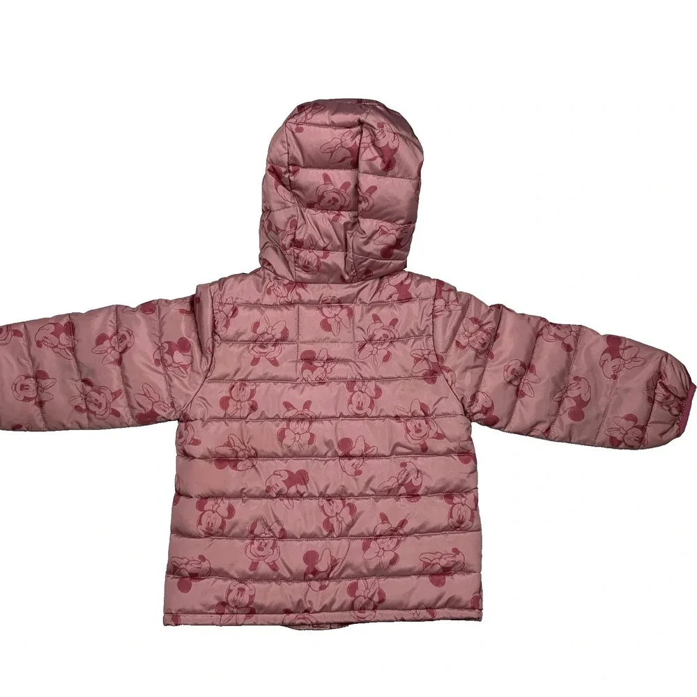 Gap Disney Puffer Jacket Girls 4 Pink Minnie Mouse Hooded‎ Lightweight Coat